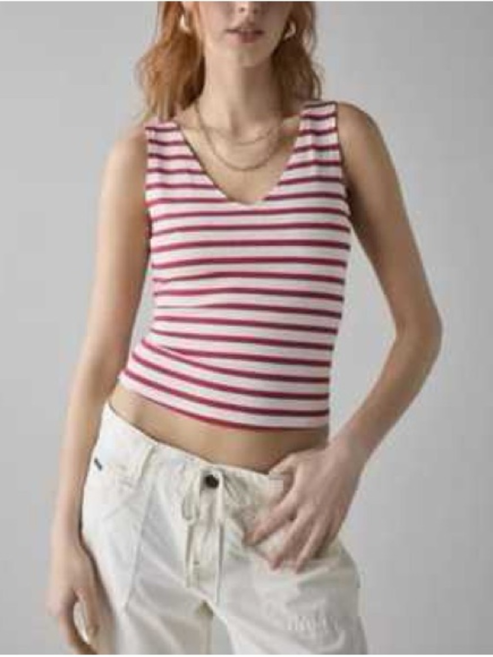 BDG Urban Outfitters Ribbed Striped Crop Tank Top Red White XL